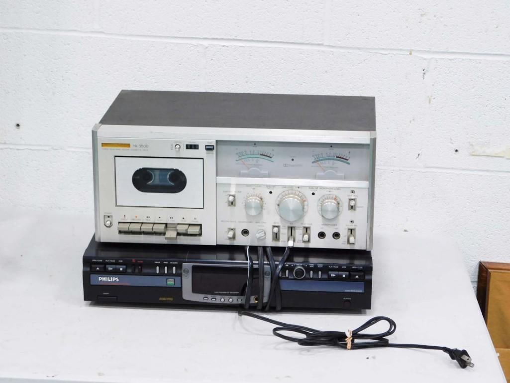 Vtg Harmon Kardon HK 3500 Three Head Dual Motor Cassette Deck and Philips CDR775 Double Speed Audio (1 of 7)