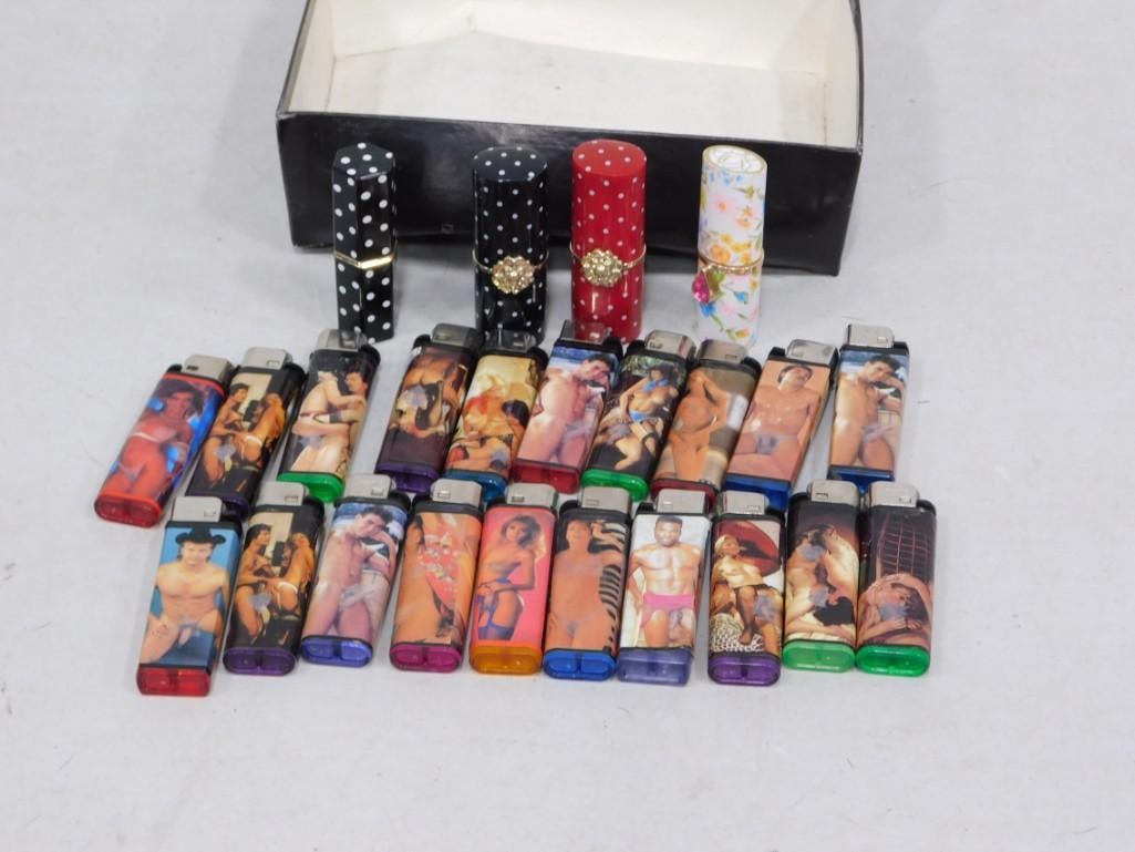 Lot of Adult Lighters and Lipstick Holders: Lot of Adult Lighters and Lipstick Holders