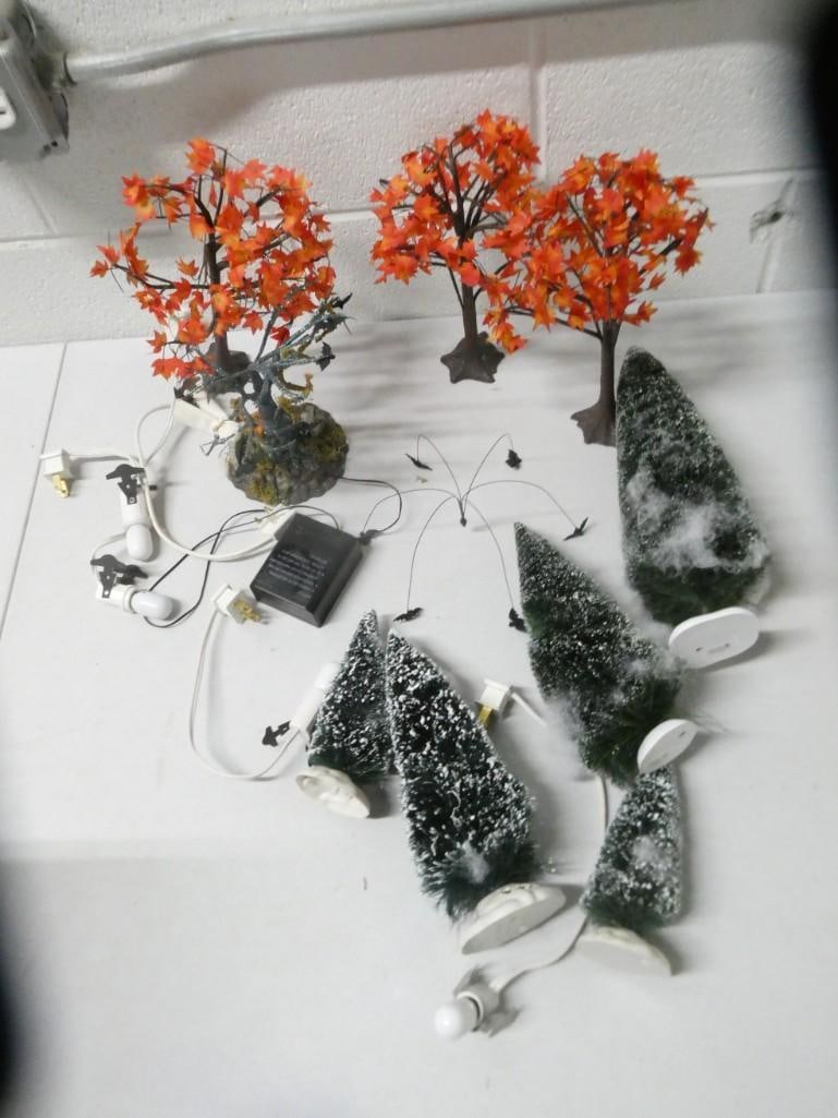 Department 56 Accessories Lot including Fall Trees, Bats, Pine Trees, Lights, etc. (1 of 6)