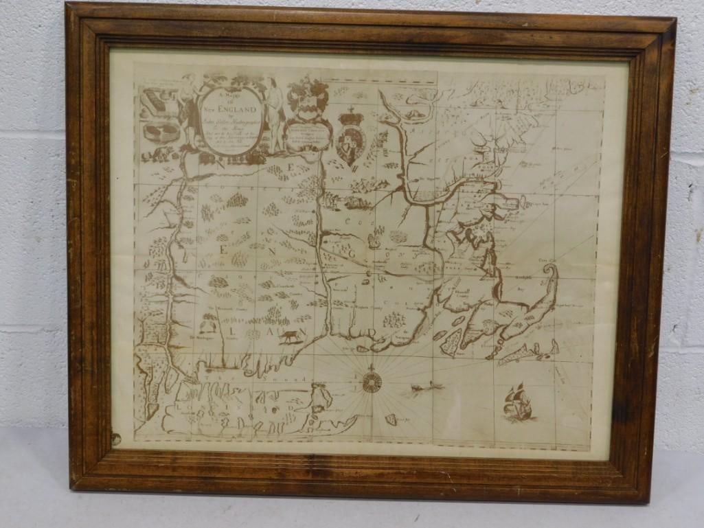 Framed Map of New England 15" x 23" (1 of 3)