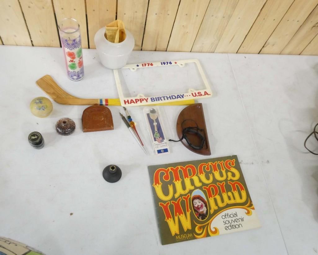 Collectibles incl Ink Bottles, Pens, Circus World Sign, Vase, Novelty Hockey Stick, etc (1 of 3)
