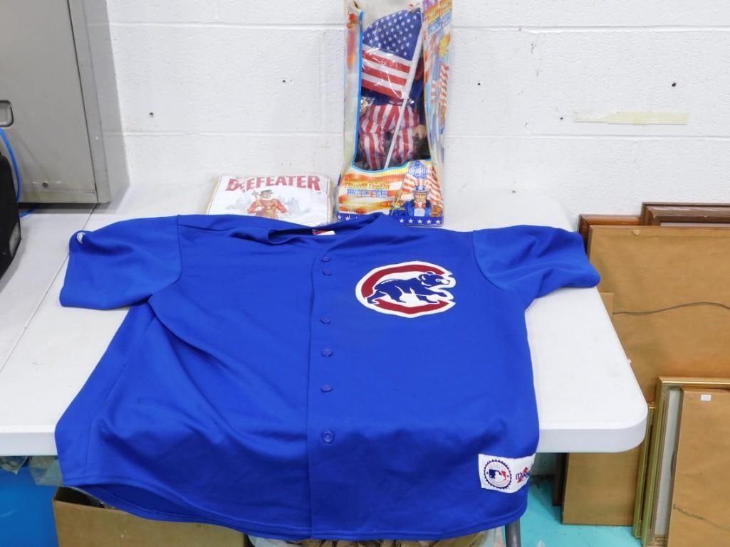 Misc. Lot including Beefeater Gin Inflatable, Chicago Cubs Jersey, Uncle Sam Doll with flag (1 of 5)