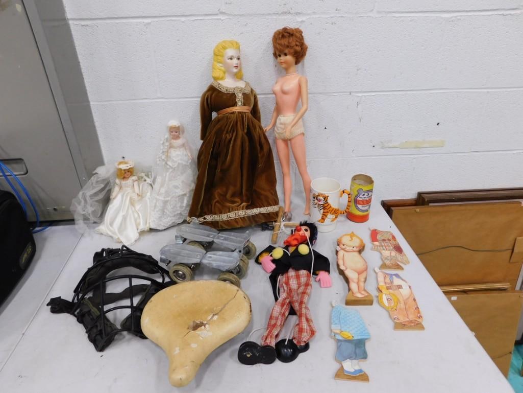 Misc. Toy Lot including Dolls, Mannequin, Roller Skates, Catcher's Mask, etc. (1 of 8)