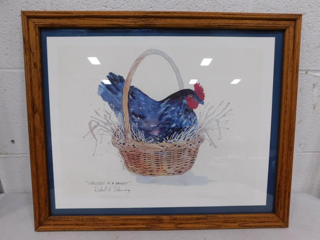 Framed Robert A Fleming "Chicken in a Basket" Signed Print Measures 22x18": Framed Robert A Fleming "Chicken in a Basket" Signed Print Measures 22x18"