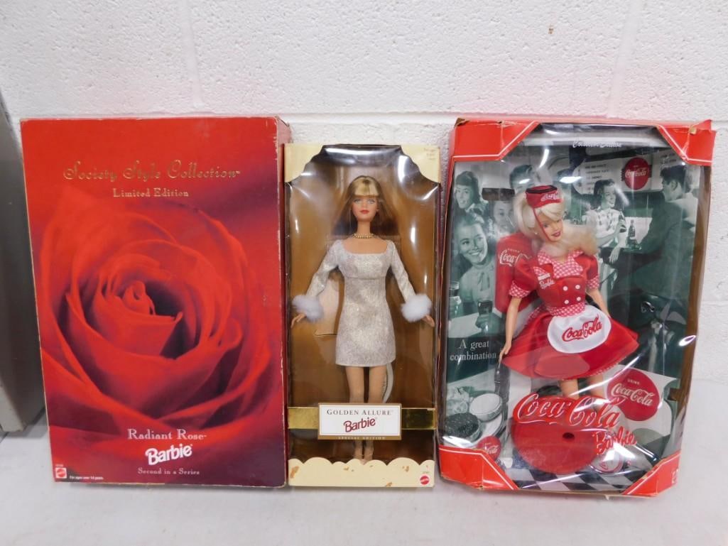 3 Vtg 1990s Coca-Cola Coke Barbie with Box, Golden Allure, Radiant Rose Barbie Dolls NIB Lot (1 of 7)