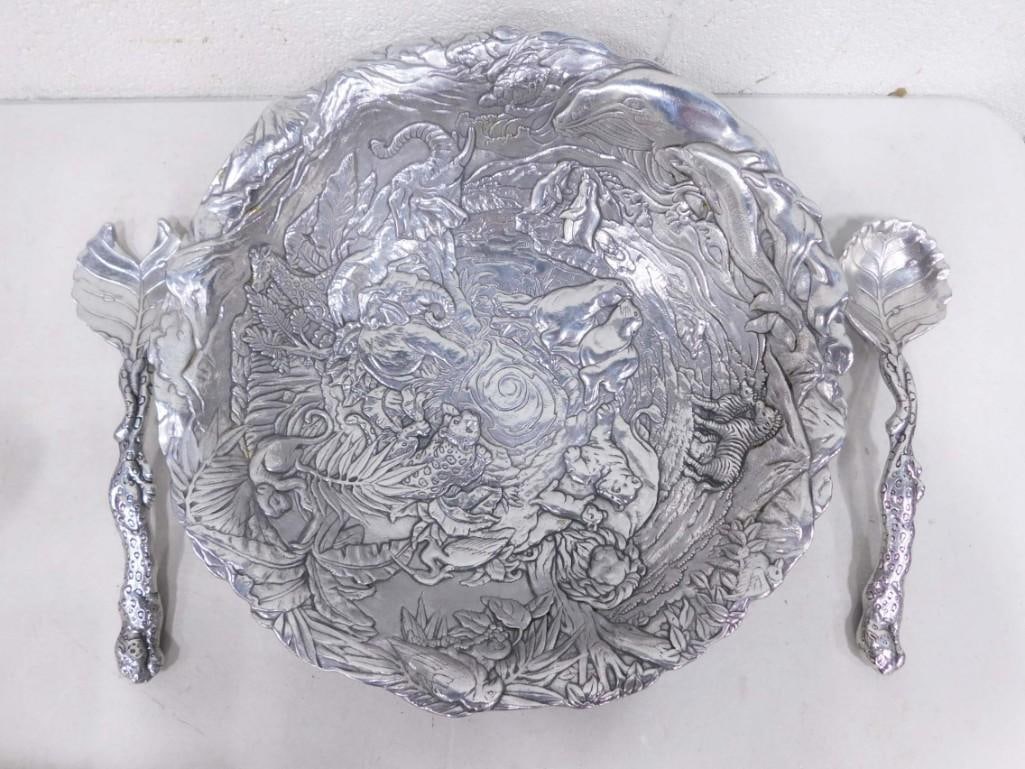 1995 Arthur Court Animals Salad Bowl with Serving Utensils: 1995 Arthur Court Animals Salad Bowl with Serving Utensils