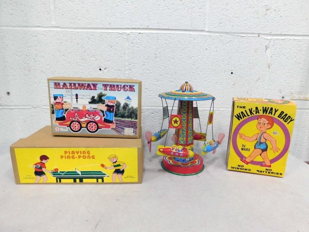 Toy Lot incl Vintage Marx Walk-A-Way Baby, Tin Toy Carnival Ride, Tin Toy Playing Ping Pong, (1 of 10)