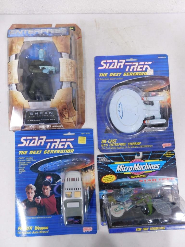 4 Star Trek Figures incl MicroMachines Klingon Bird of Prey, Galoob Phaser Weapon, (1 of 4)