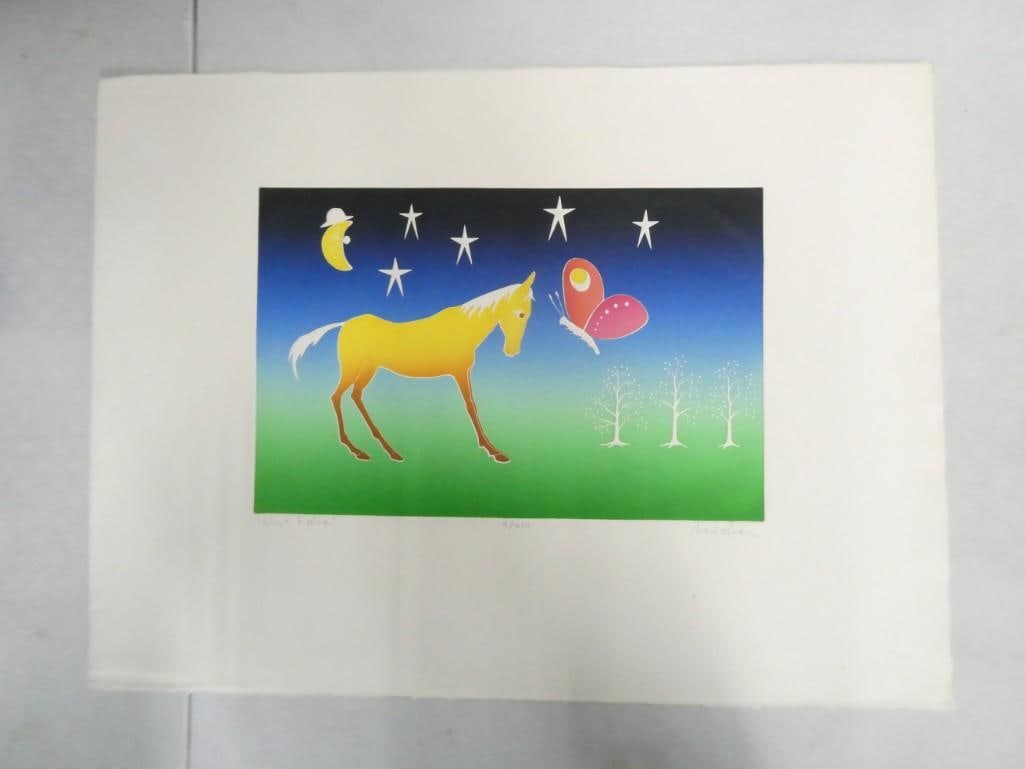 Pencil Signed textured Print - Whimsical Horse and Butterfly "Nuit Folie" 4 / 350 (1 of 7)