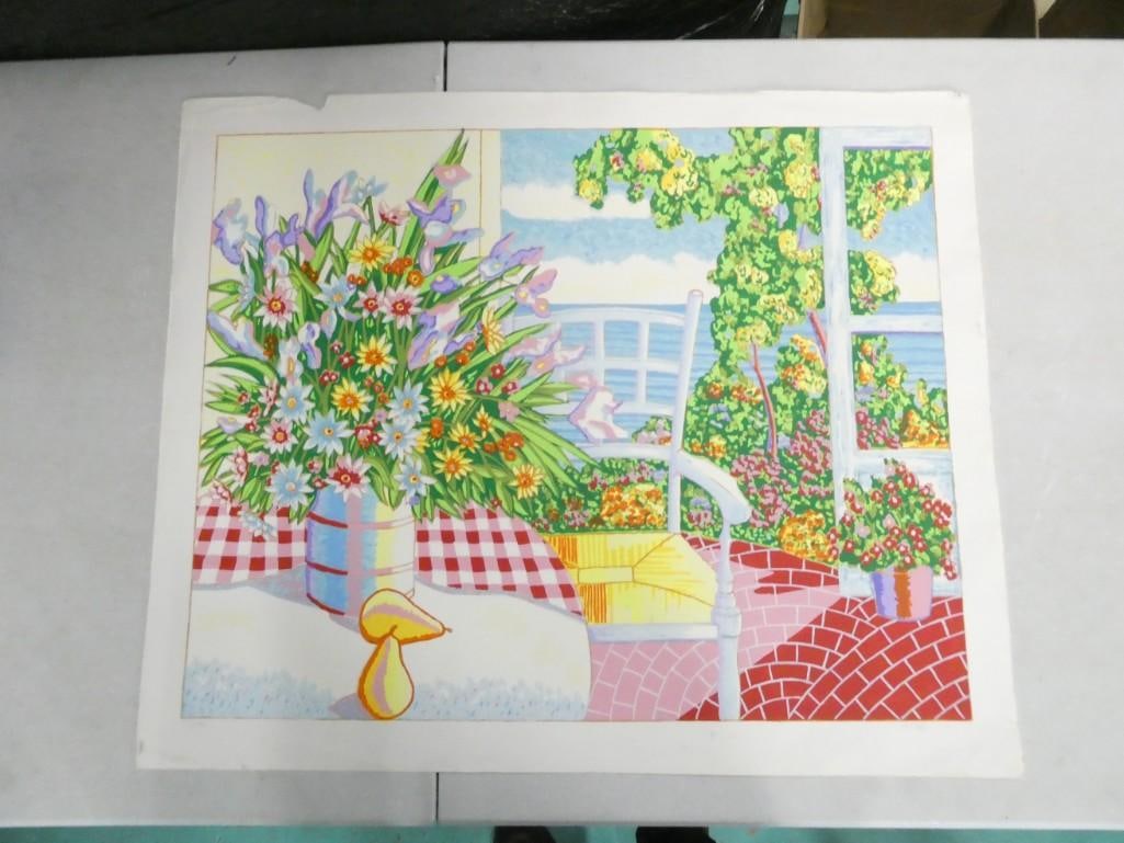 Van Pitterson Pencil Signed Serigraph 57/100 Floral Scene Measures roughly 25x31" (1 of 5)