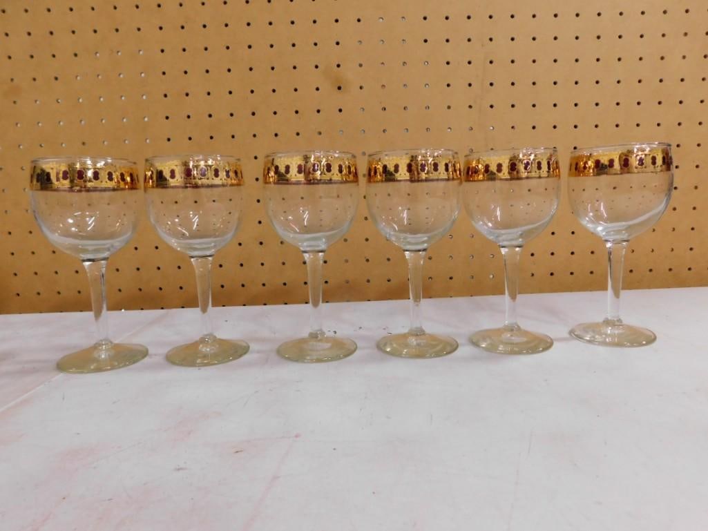 Set of 6 Stemware Glasses with Gold Gilt Trim (1 of 4)