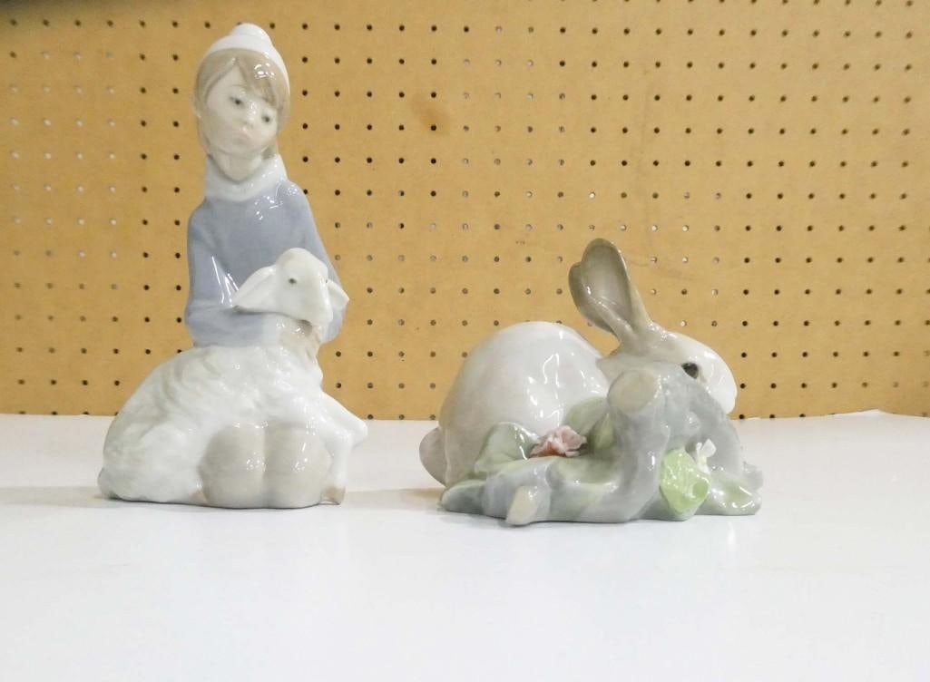 2 Lladro Figurines incl 4676 Shepherd Boy with Lamb and Lladro Rabbit Eating NO BOXES (1 of 6)