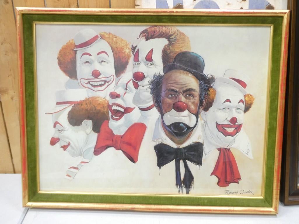 Framed Robert Owen Clown Print - Measures roughly 21x26" (1 of 4)