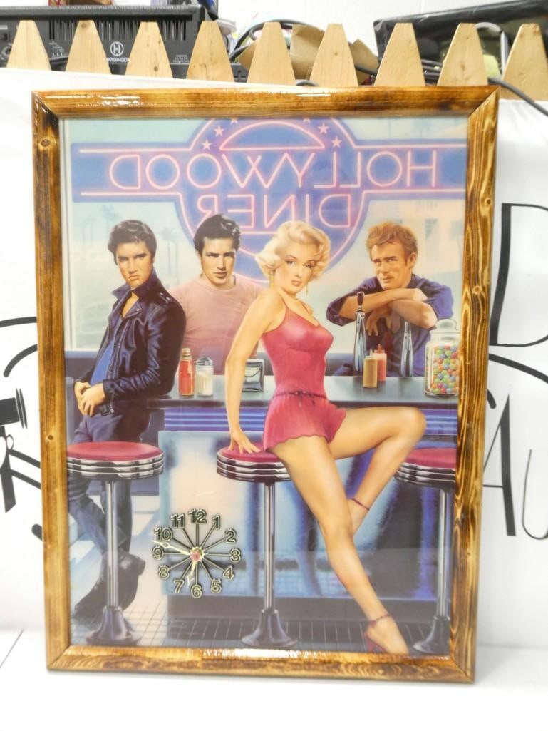 Framed Hollywood Diner Print / Clock Elvis, Marilyn Monroe, James Dean, Marlon Brando (1 of 5)