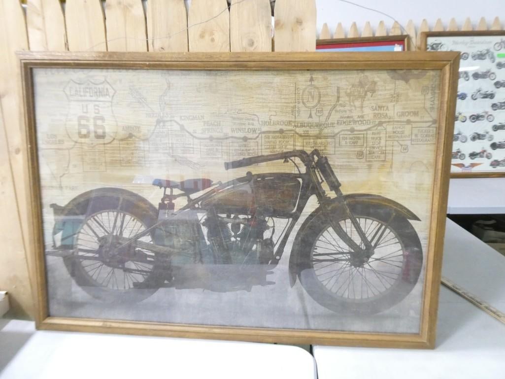 Framed Motorcycle / Route 66 Print - Measures roughly 27x38" (1 of 3)