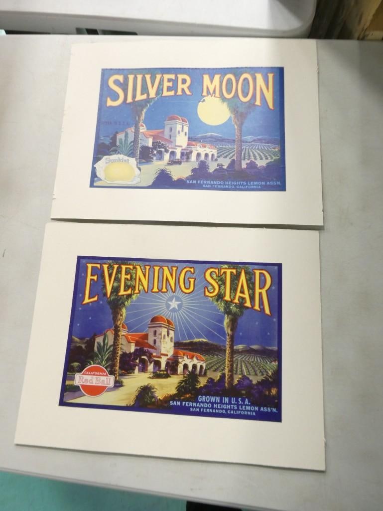 Vintage Evening Star and Silver Moon Produce Labels mounted on cardboard (1 of 4)