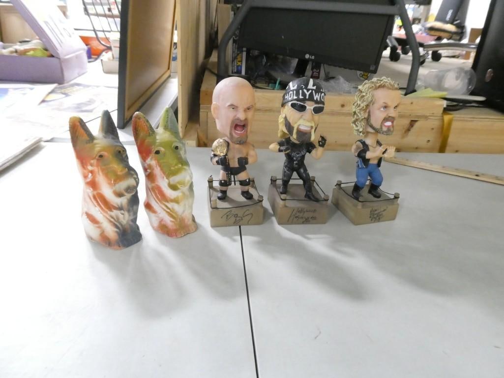 Lot of Wrestling Bobbleheads and some Chalkware Dog Figurines (1 of 6)