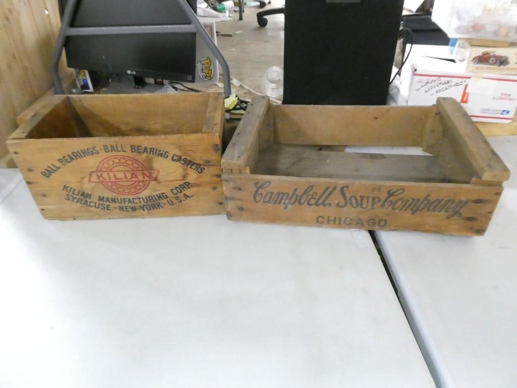 Pair of Wooden Crates - Campbell's Soup and Kilian Ball Bearings: Pair of Wooden Crates - Campbell's Soup and Kilian Ball Bearings