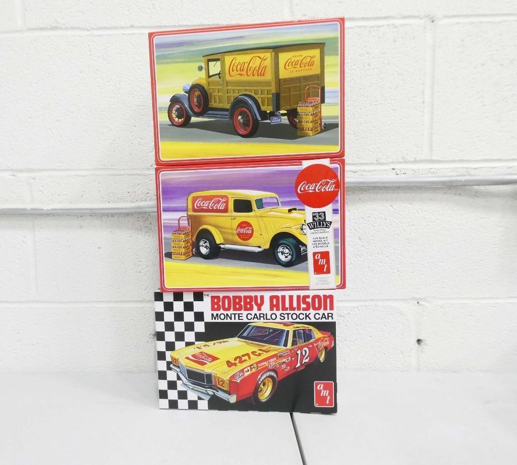 3 Coca Cola Model Car Kits in Original Boxes incl 33 Willys, Bobby Allison Monte Carlo Stock Car Mod (1 of 3)