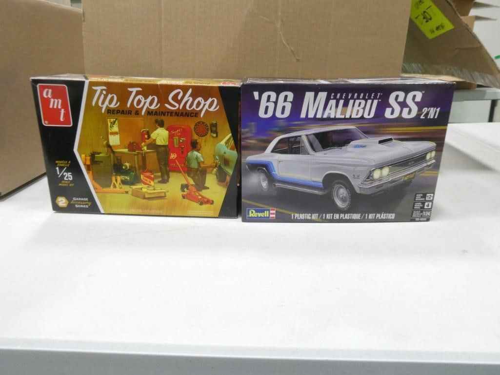 2 Model Kits incl AMT Tip Top Shop Repair & Maintenance 1/25 Scale and Revell '66 Malibu SS 2 'n 1 (1 of 4)