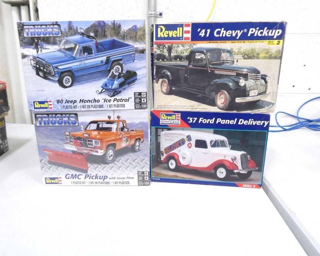 4 Revell Model Truck Kits incl '41 Chevy Pickup, '37 Ford Panel Delivery, GMC Pickup with Snow (1 of 4)