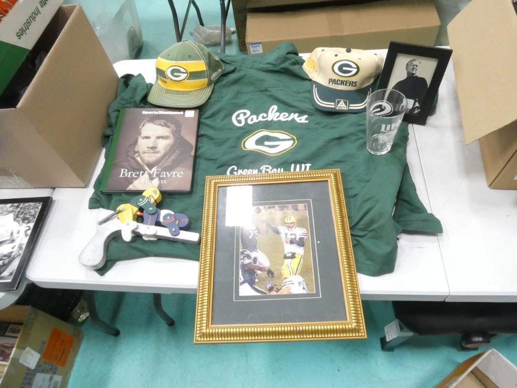 Sports Lot including Jim Taylor Autograph, Curley Lambou, Green Bay Packers Apparel, etc.: Sports Lot including Jim Taylor Autograph / Photo (no COA), Curley Lambeau, Green Bay Packers Apparel, etc.