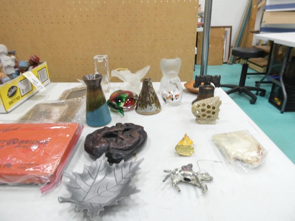 Misc. Smalls Lot including frosted Glass Figurines, Pottery, Bell, Frames, Paperweight, etc. (1 of 5)