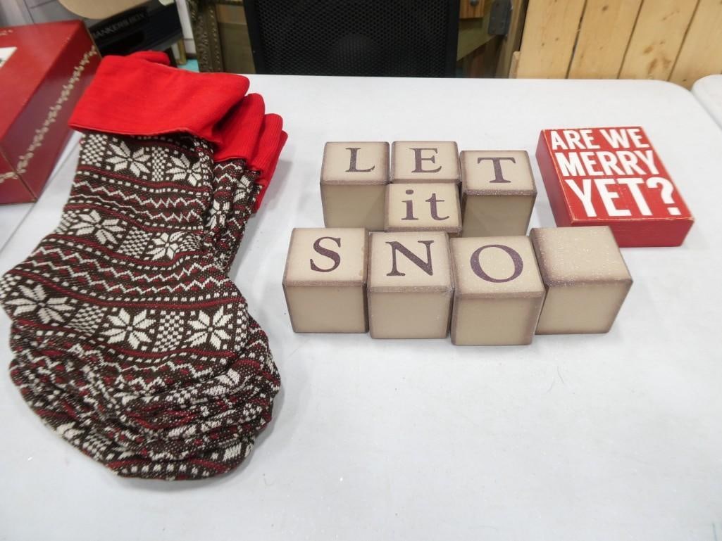 Christmas / Winter Lot - 6 Stockings, a sign, Wood Blocks - Let it Snow (1 of 1)