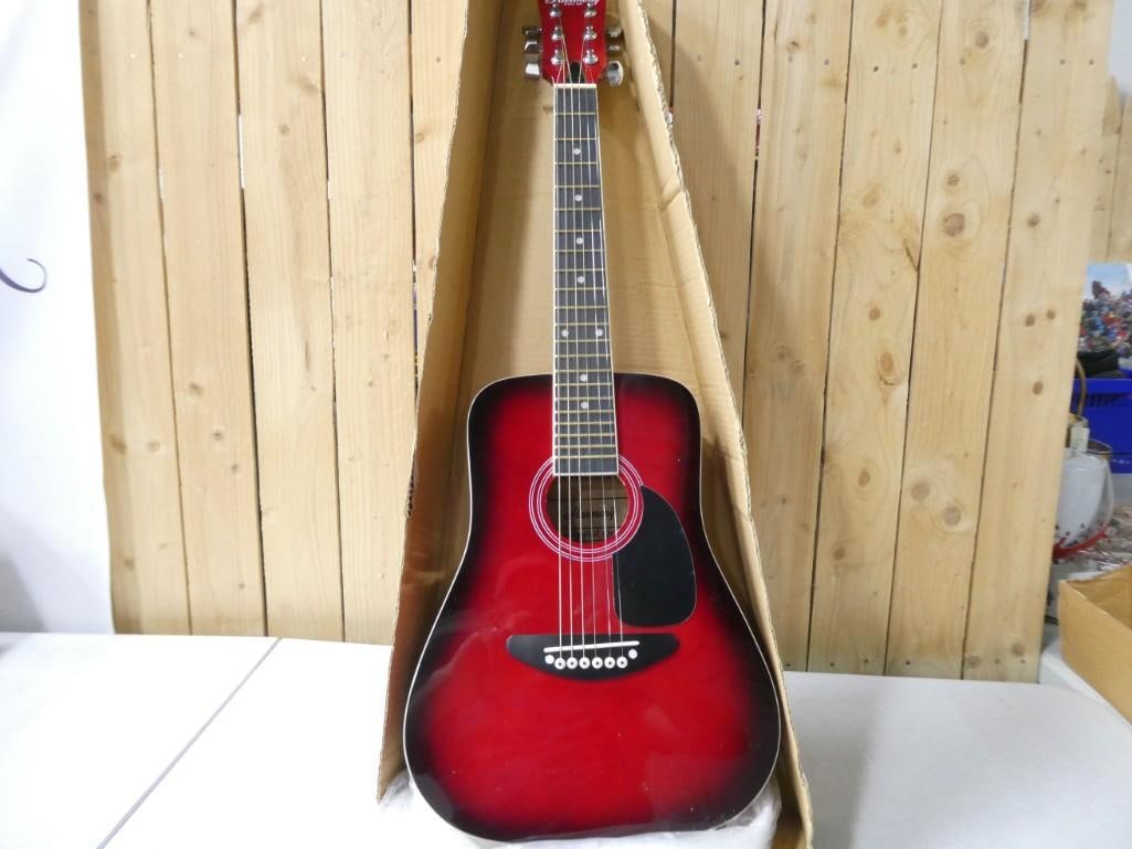Harmony Acoustic Guitar - Red - measures roughly 30" long (1 of 9)