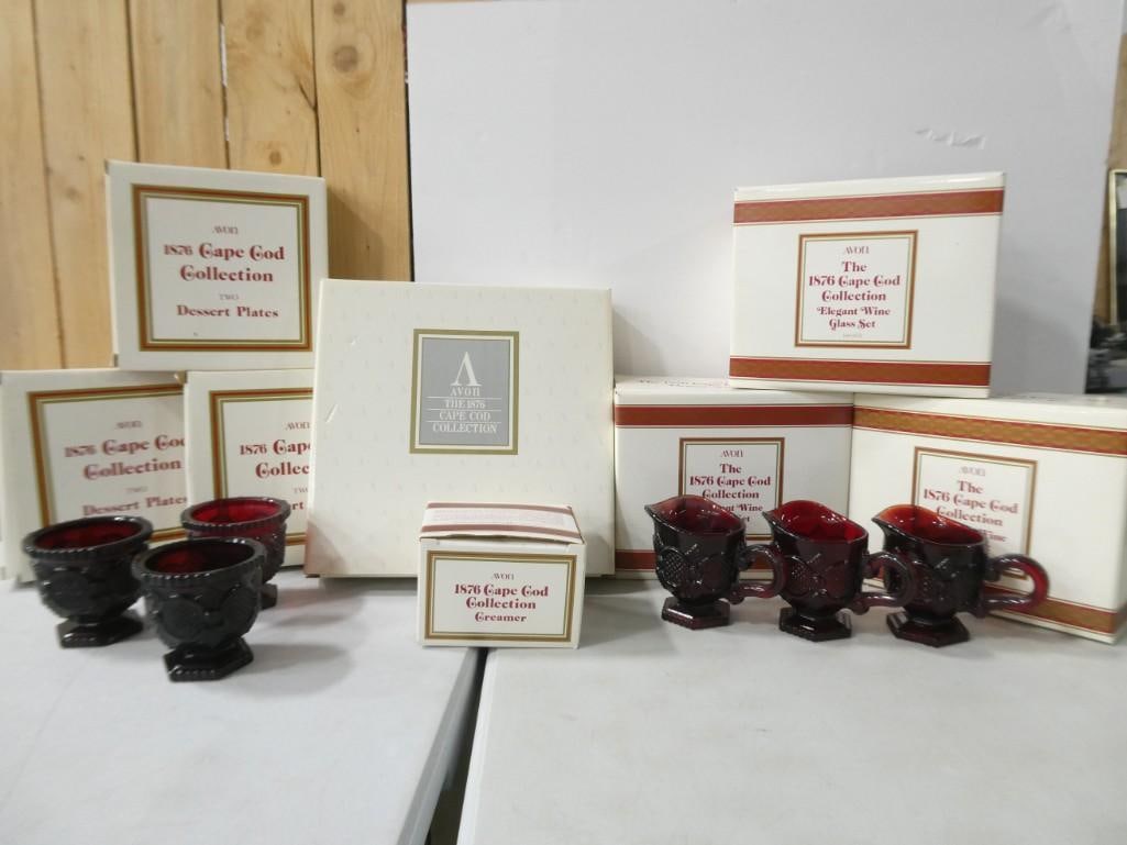 Lot of assorted Avon 1876 Cape Cod Collection Ruby Red Glasses, Dishes, etc. (1 of 13)