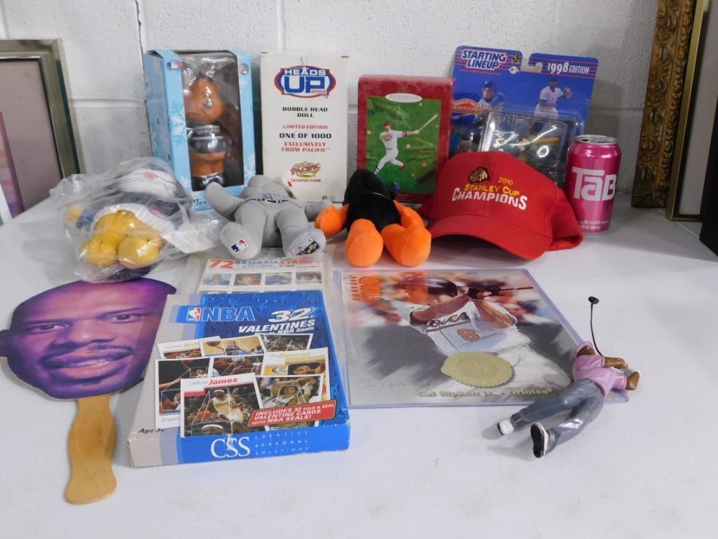 Collectibles incl Bean Bag Plush, Chicago Blackhawks 2010 Stanley Cup Hat, Cal Ripken Jr Picture, (1 of 9)