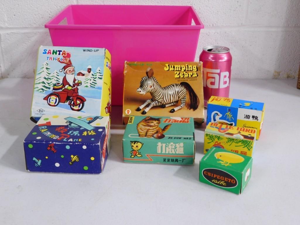 Lot of 7 Wind Up Tin Toys in Original Boxes: Lot of 7 Wind Up Tin Toys in Original Boxes