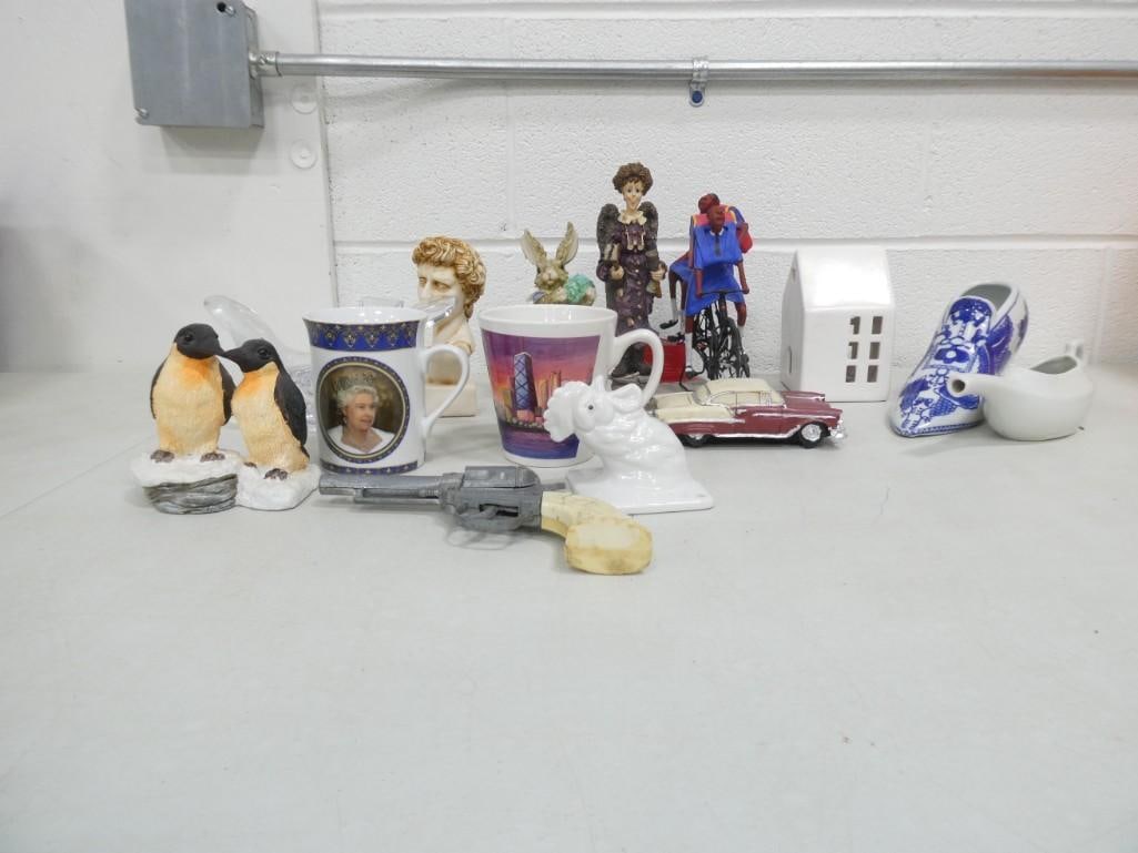 Misc. Lot including Penguin figurines, Cap Gun, Queen Mug, etc.: Misc. Lot including Penguin figurines, Cap Gun, Queen Mug, etc.