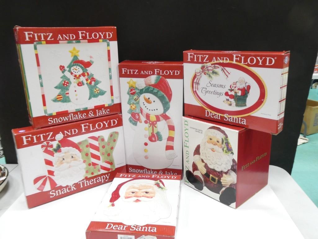 Fitz and Floyd Christmas Lot incl 2009 Canape Plate "Dear Santa", Christmas Santa Candy Jar, (1 of 7)