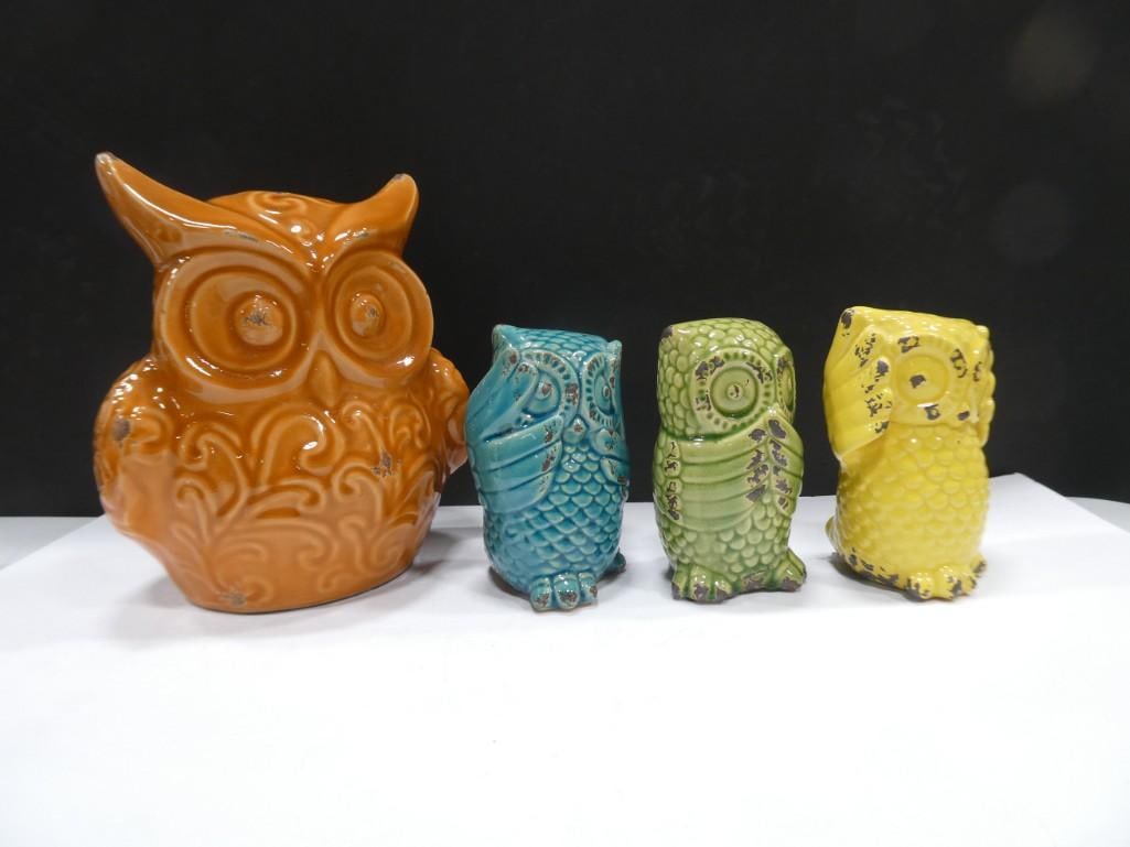 4 Ceramic Owls incl See No Evil, Hear No Evil, Speak No Evil, etc (1 of 11)