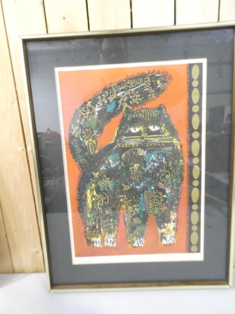 Jose Puig Marti Framed Print of a Cat Pencil Signed 19/275 Lithograph with paperwork (1 of 7)