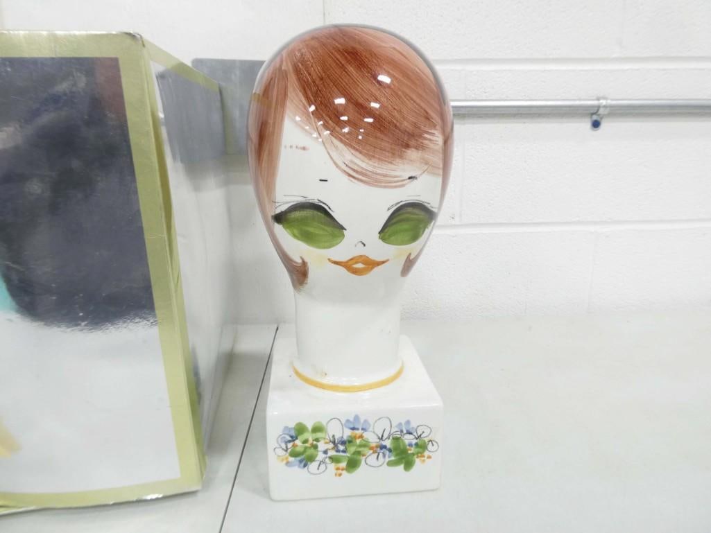 Vintage Ceramic Mannequin Head Hat or Wig Stand Marked SW1 Coop. Italy on the Bottom (1 of 4)