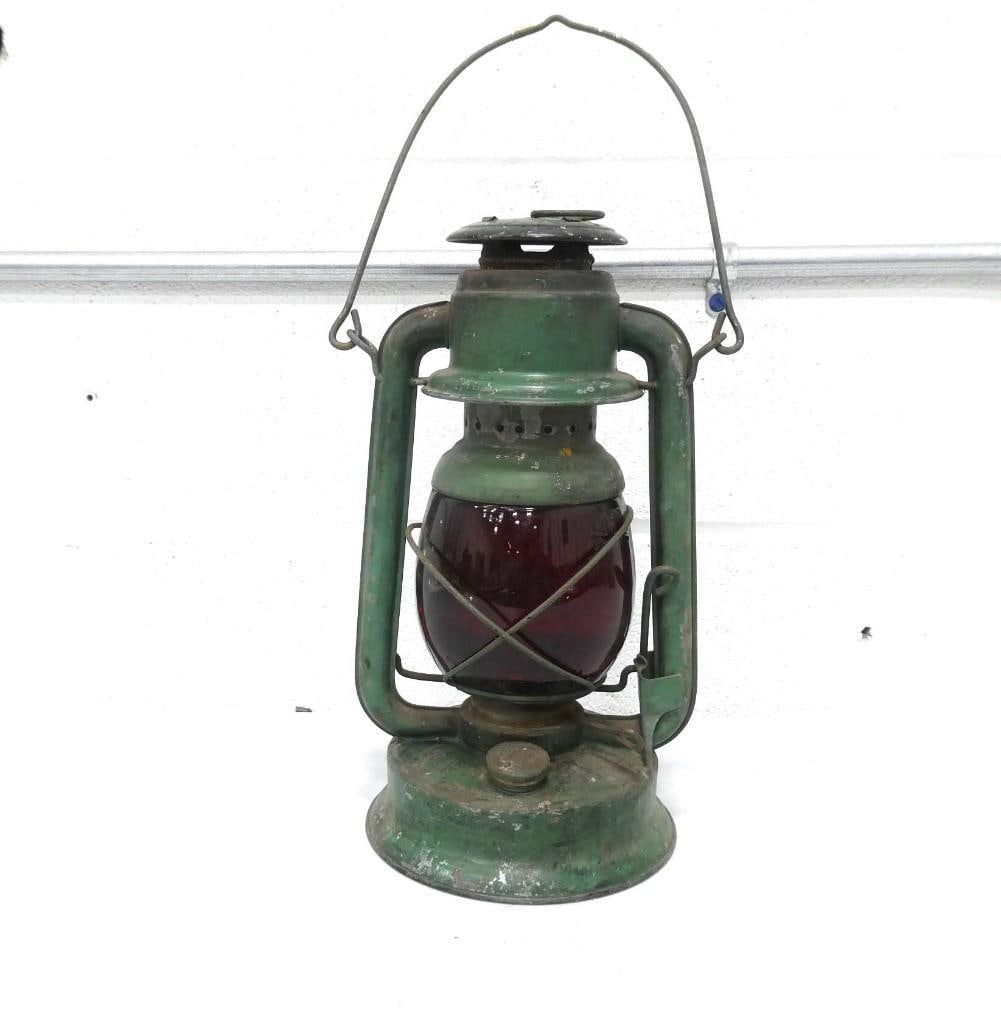 Vintage Embury Kerosene Lantern Green with Red Glass Globe (1 of 4)
