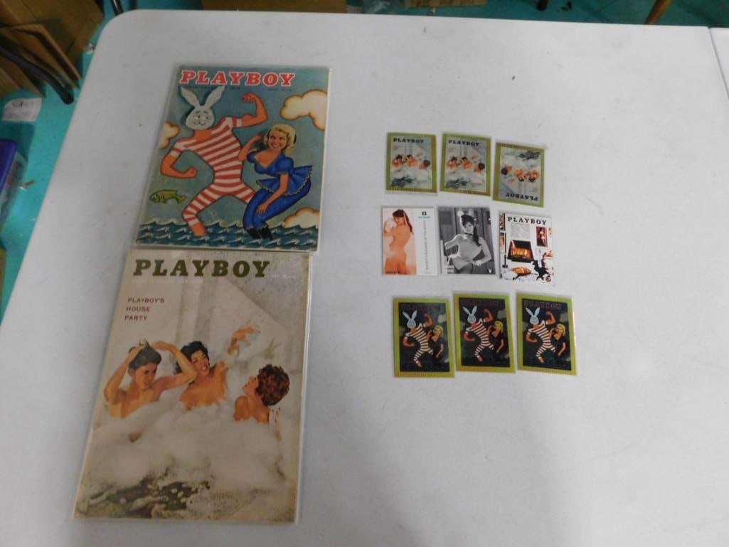 Playboy Lot including August 1957, May 1959, and some collector Cards: Playboy Lot including August 1957, May 1959, and some collector Cards - The 1950's Playboys are in great shape! Centerfolds are there, the staples are tight, no missing pages, etc.
