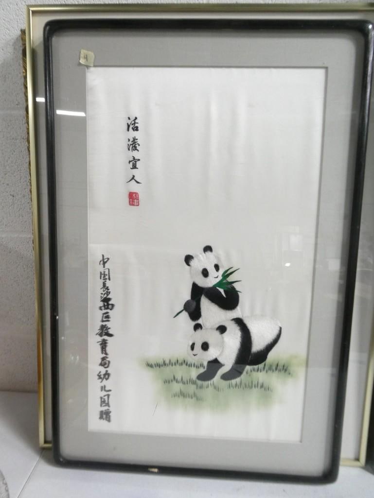 Framed Chinese Embroidered Painting / Picture - Two Panda Bears (1 of 6)