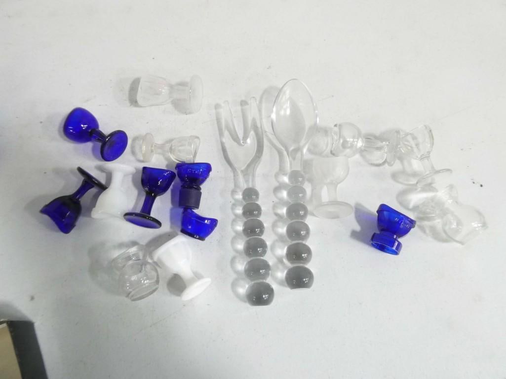 Vintage Eye Wash Cups incl Cobalt Blue Glass, Milk Glass, etc plus Glass Salad Utensils (1 of 4)