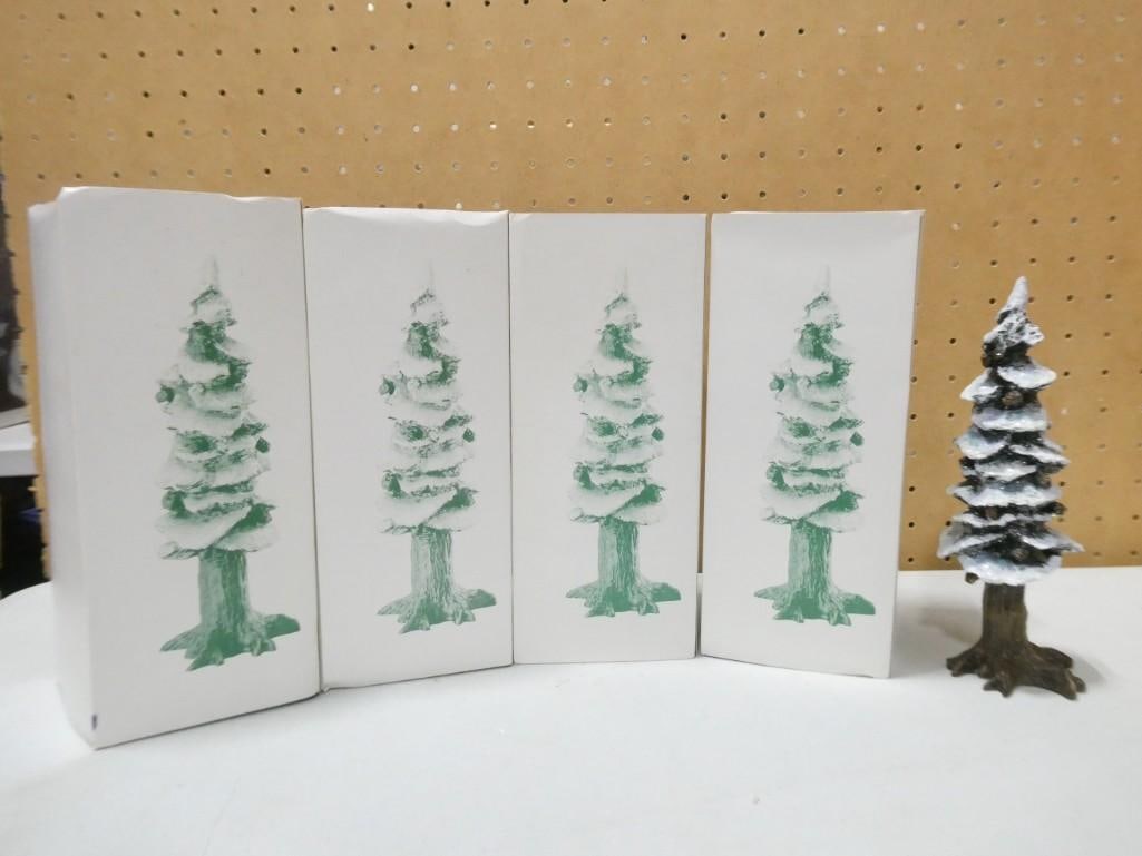 5 Department 56 Pole Pine Trees incl 4 in Original Box and 1 Loose (1 of 7)