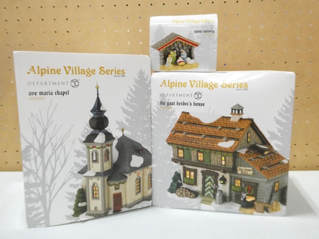 3 Dept 56 Alpine Village Series incl Ave Maria Chapel, Alpine Nativity, The Goat Herder's House (1 of 9)