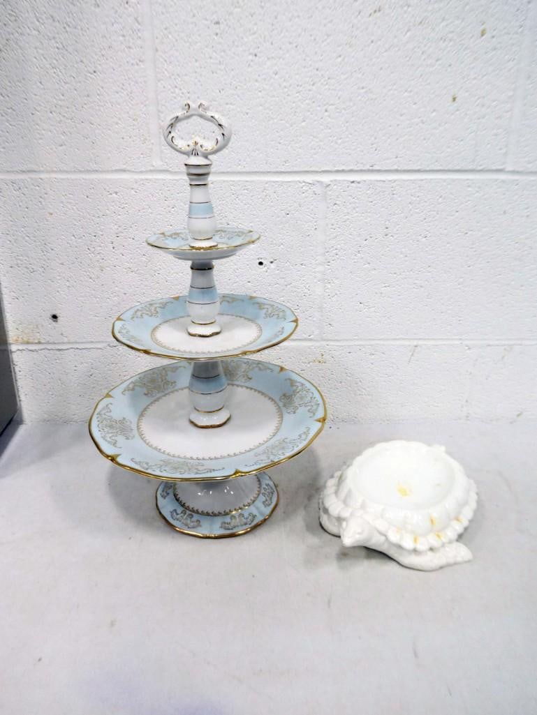 Tall 3 Tier Tidbit Tray and a White Ceramic Turtle Marked Italy S. 804 (1 of 9)