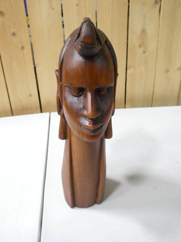 Hand Carved Wood African Head - Signed Isaka (1 of 6)