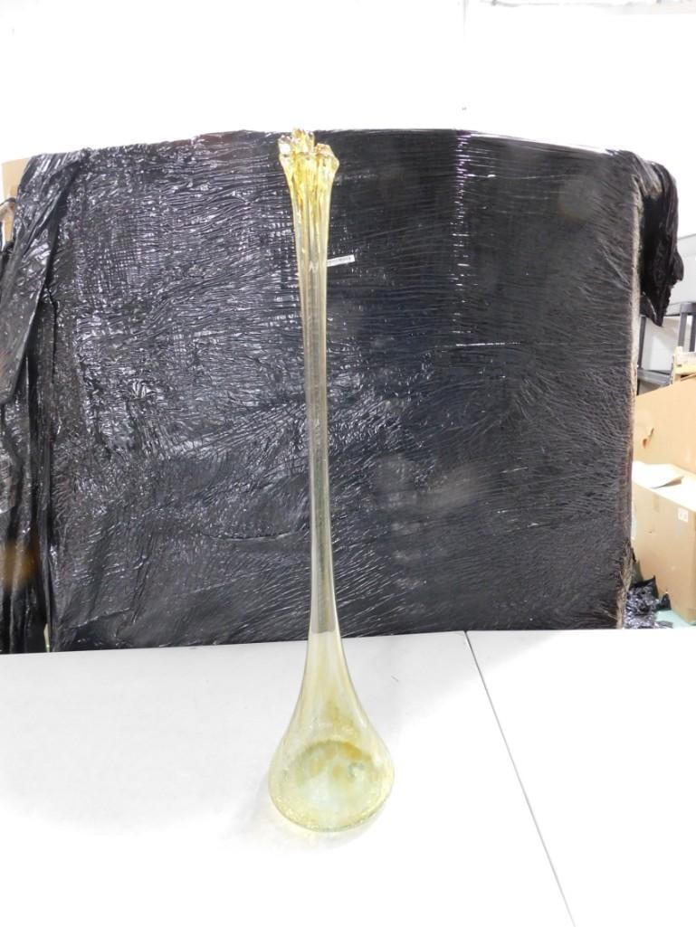 Vintage MCM Yellow Glass Crackle Swung or Stretch Vase (1 of 7)