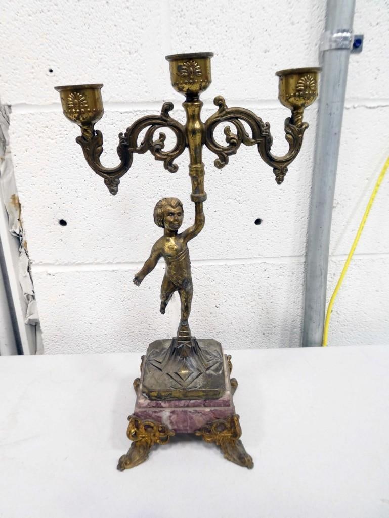 Vintage Brass Cherub Candelabra with Stone Base (1 of 6)
