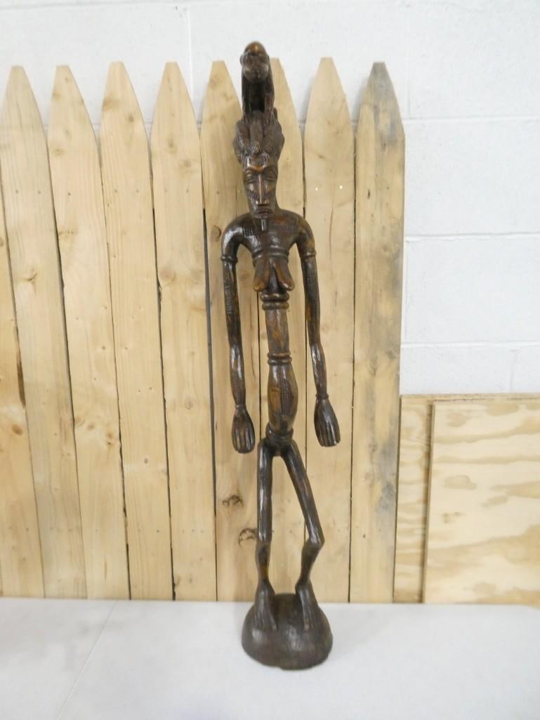 Woman Senufo Statue with monkey sitting on her head. African Art. Mid-20th Century. (1 of 7)