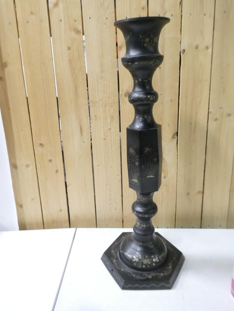 Long Metal Lamp Base or Vase with Camel and Floral Design: Long Metal Lamp Base or Vase with Camel and Floral Design. This may be wired to be a lamp.