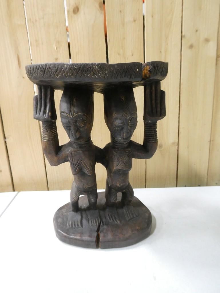 African Luba Hand Carved Wood Stool or Stand (1 of 7)